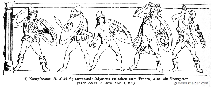 RIII.1-0659.jpg - RIII.1-0659: Odysseus and Ajax (second and fourth from left). Wilhelm Heinrich Roscher (Göttingen, 1845- Dresden, 1923), Ausfürliches Lexikon der griechisches und römisches Mythologie, 1884.