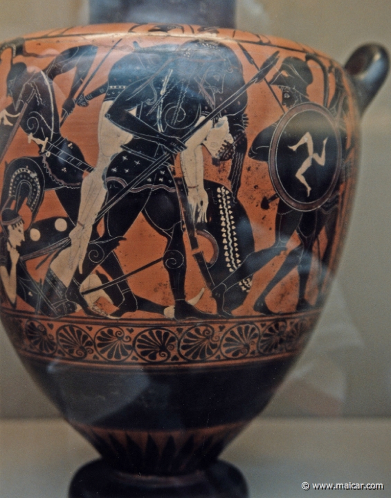 8234.jpg - 8234: Achilles carries Penthesilea. Black-figured hydria (water-jar). Athens c. 510-500 BC. British Museum, London.