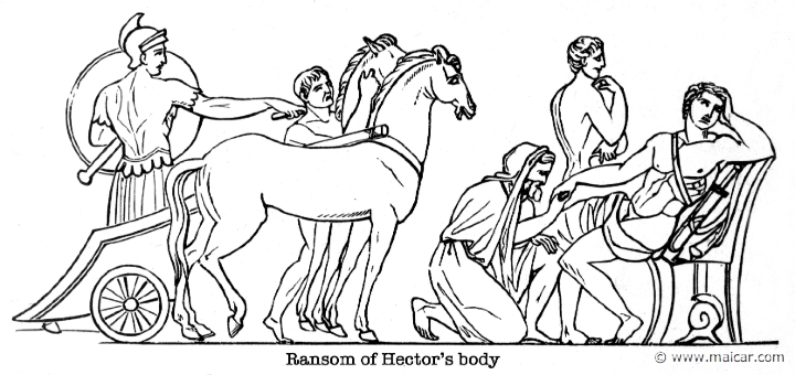 gay301.jpg - gay301: Priam ransoming Hector's body, begging Achilles. Charles Mills Gayley, The Classic Myths in English Literature (1893).