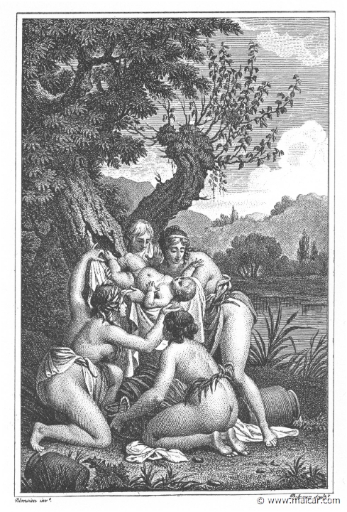 villenave02073.jpg - villenave02073: Birth of Adonis. "Pitying Lucina stood near the groaning branches, laid her hand on them, and uttered charms to aid the birth." (Ov. Met. 10.510). Guillaume T. de Villenave, Les Métamorphoses d'Ovide (Paris, Didot 1806–07). Engravings after originals by Jean-Jacques François Le Barbier (1739–1826), Nicolas André Monsiau (1754–1837), and Jean-Michel Moreau (1741–1814).