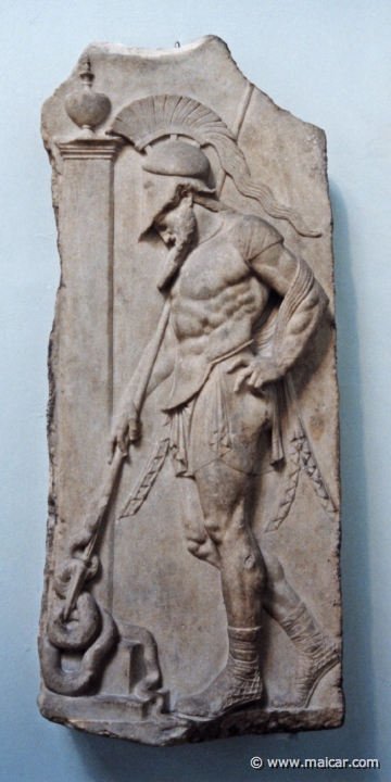 7930.jpg - 7930: Marble relief of a warrior. 1st century BC. From Rhodes. British Museum, London.