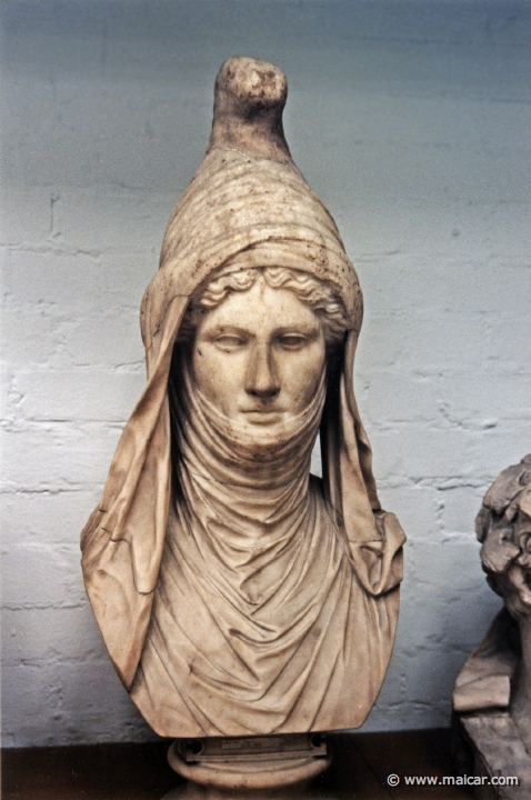 8025.jpg - 8025: Figure wearing a Persian head-dress. Marble. Roman, many modern restorations. British Museum, London.