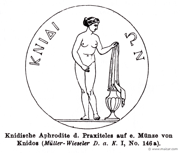 RI.1-0416.jpg - RI.1-0416: Aphrodite of Cnidos (Praxiteles) in a coin.Wilhelm Heinrich Roscher (Göttingen, 1845- Dresden, 1923), Ausfürliches Lexikon der griechisches und römisches Mythologie, 1884.