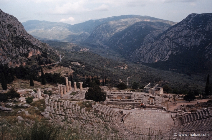 5921.jpg - 5921: View of Delphi: temple of Apollo, amphitheater, Treasure of the Athenians (being repaired).