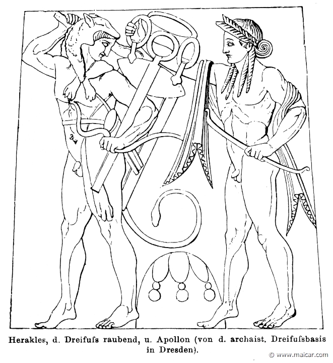 RI.1-0455a.jpg - RI.1-0455a: Heracles taking the tripod from Apollo.Wilhelm Heinrich Roscher (Göttingen, 1845- Dresden, 1923), Ausfürliches Lexikon der griechisches und römisches Mythologie, 1884.