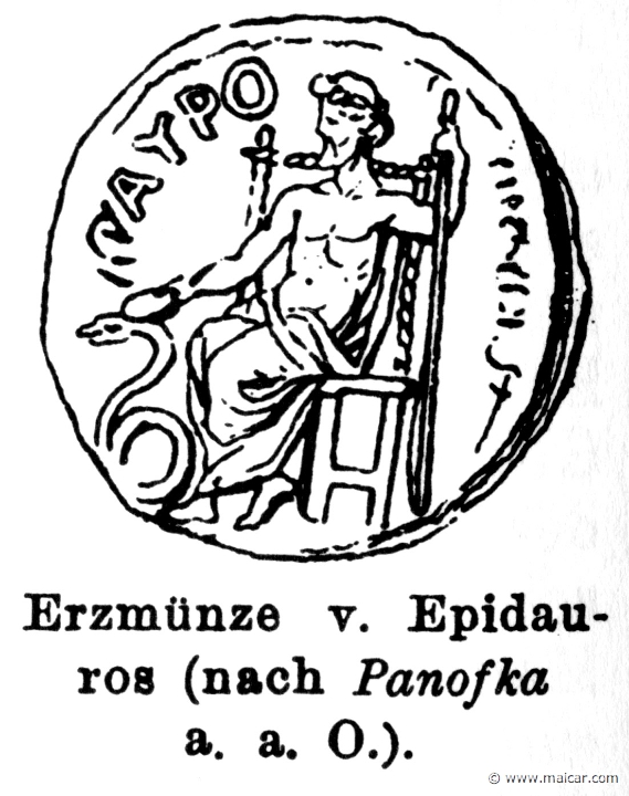 RI.1-0632.jpg - RI.1-0632: Asclepius. Coin from Epidauros.Wilhelm Heinrich Roscher (Göttingen, 1845- Dresden, 1923), Ausfürliches Lexikon der griechisches und römisches Mythologie, 1884.
