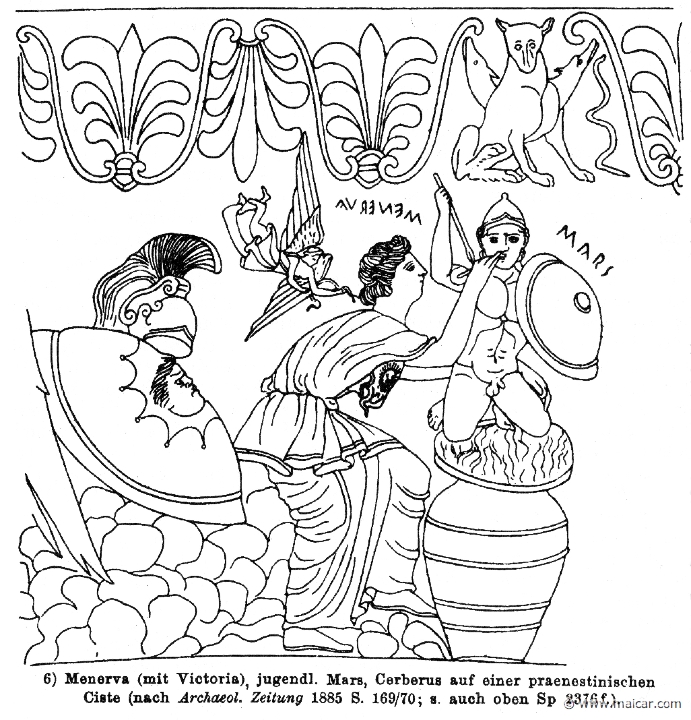 RII.2-2407.jpg - RII.2-2407: Minerva, Victoria, and young Mars.Wilhelm Heinrich Roscher (Göttingen, 1845- Dresden, 1923), Ausfürliches Lexikon der griechisches und römisches Mythologie, 1884.