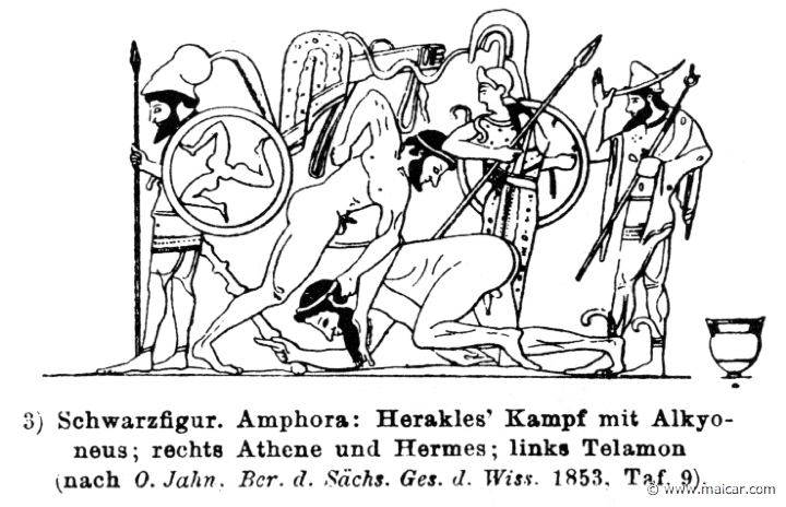 RV-0234.jpg - RV-0234: Heracles fighting with the giant Alcyoneus. Left: Telamon. Right: Athena and Hermes.Wilhelm Heinrich Roscher (Göttingen, 1845- Dresden, 1923), Ausfürliches Lexikon der griechisches und römisches Mythologie, 1884.