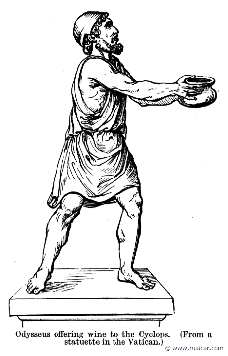 smi409.jpg - smi409: Odysseus offering wine to the Cyclops. Sir William Smith, A Smaller Classical Dictionary of Biography, Mythology, and Geography (1898).