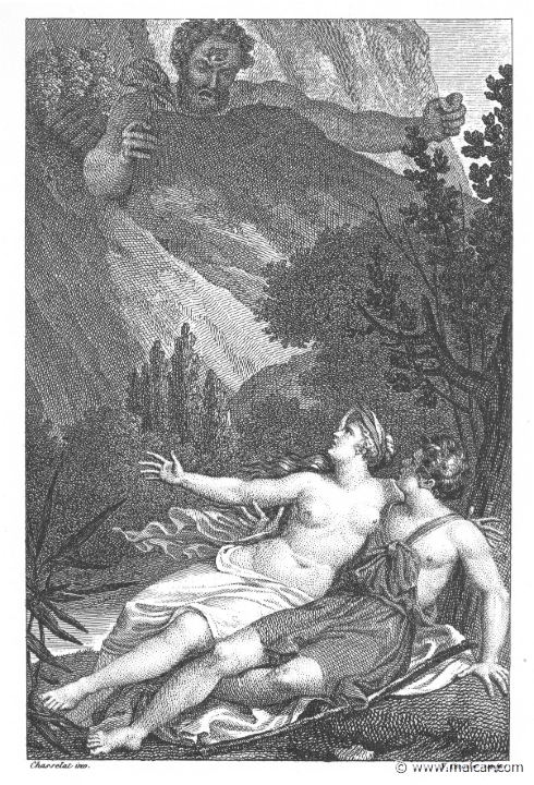 villenave02185.jpg - villenave02185: Galatea, Acis, and Polyphemus. "Then the fierce Cyclops spied me and Acis." (Ov. Met. 13.874). Guillaume T. de Villenave, Les Métamorphoses d'Ovide (Paris, Didot 1806–07). Engravings after originals by Jean-Jacques François Le Barbier (1739–1826), Nicolas André Monsiau (1754–1837), and Jean-Michel Moreau (1741–1814).