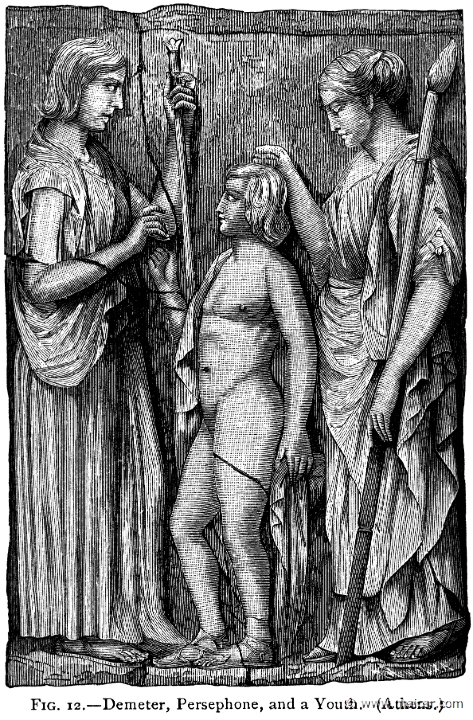 mur012.jpg - mur012: Demeter, Persephone and Triptolemus.Alexander S. Murray, Manual of Mythology (1898).