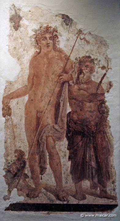 8229.jpg - 8229: Panel from painted wall: the winegod Bacchus and his companion Silenus. Roman c. 30 BC. Pompeii. British Museum, London.