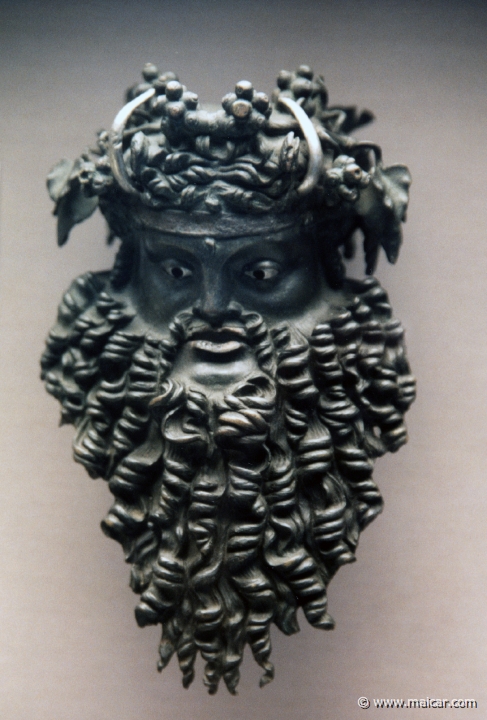 8330.jpg - 8330: Bronze mask of horned Dionysos 200-100 BC. British Museum, London.