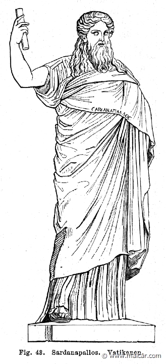 see105.jpg - see105: Sardanapal, Dionysos av “Cato-Villa” bei Monteporzio. 300 f. Kr. Vatikanen.Otto Seemann, Grekernas och romarnes mytologi (1881).