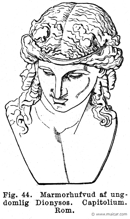 see107.jpg - see107: Marble head of Dionysus, Capitoline Museum, Rome.Otto Seemann, Grekernas och romarnes mytologi (1881).