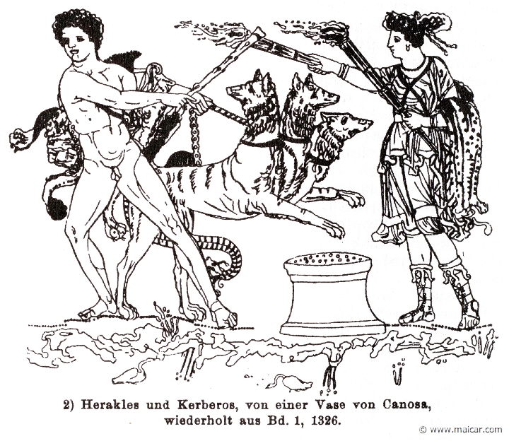 RII.1-1126.jpg - RII.1-1126: Heracles, Cerberus and an Erinys. Wilhelm Heinrich Roscher (Göttingen, 1845- Dresden, 1923), Ausfürliches Lexikon der griechisches und römisches Mythologie, 1884.