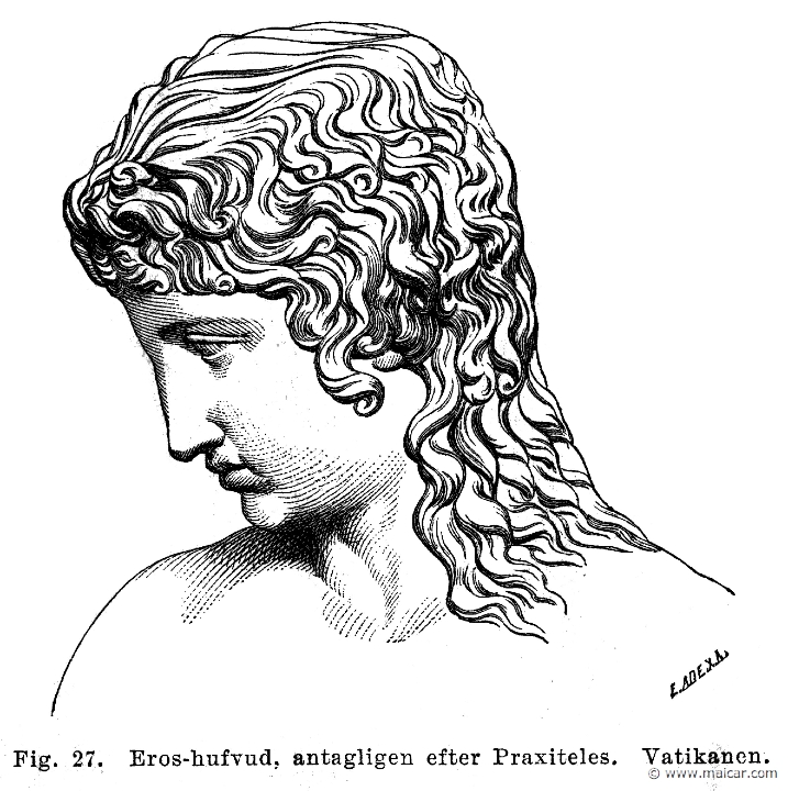 see066b.jpg - see066b: Head of Eros, probably by Praxiteles. Vatican.Otto Seemann, Grekernas och romarnes mytologi (1881).