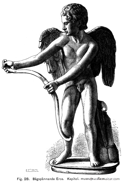 see067b.jpg - see067b: Eros stringing his bow, Capitoline Museum, Rome.Otto Seemann, Grekernas och romarnes mytologi (1881).