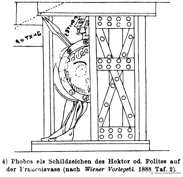RIII.2-2390b.jpg - RIII.2-2390b: Phobos as emblem in Hector's shield. Wilhelm Heinrich Roscher (Göttingen, 1845- Dresden, 1923), Ausfürliches Lexikon der griechisches und römisches Mythologie, 1884.