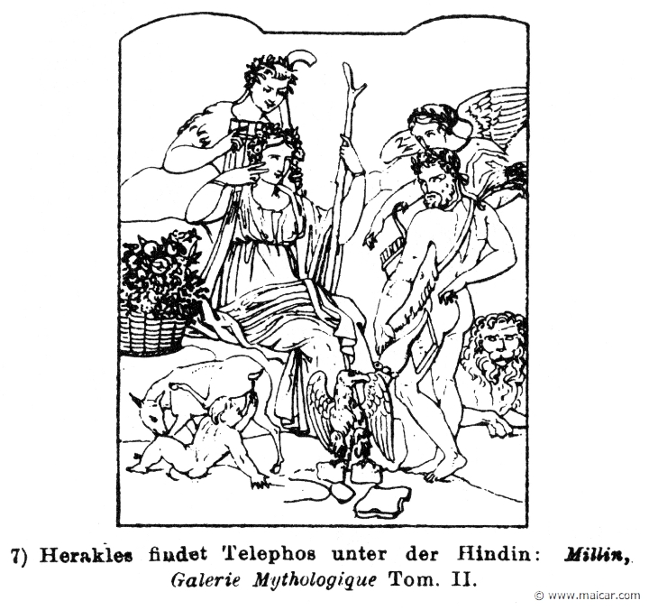 RV-0300.jpg - RV-0300: Heracles finds Telephus under the hind.Wilhelm Heinrich Roscher (Göttingen, 1845- Dresden, 1923), Ausfürliches Lexikon der griechisches und römisches Mythologie, 1884.