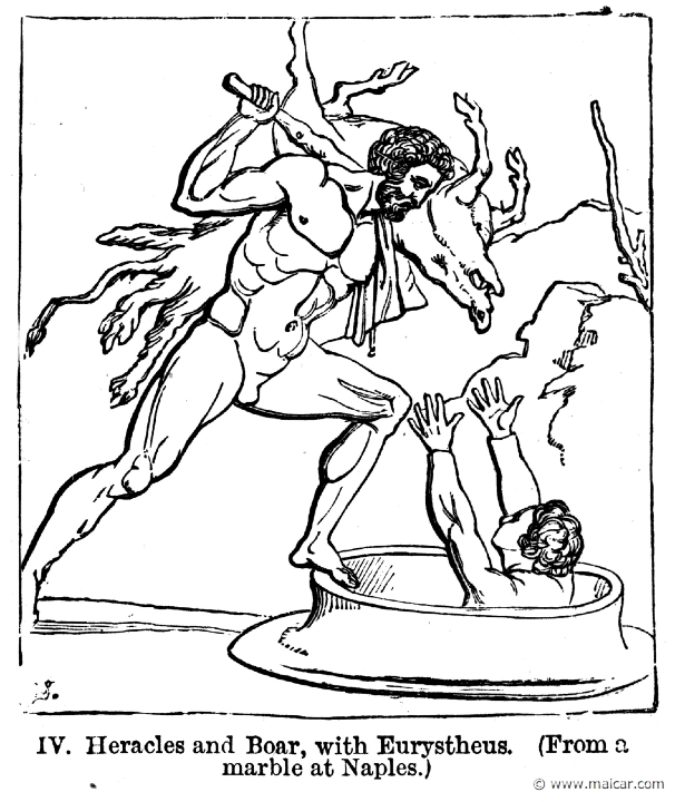 smi277b.jpg - smi277b: Heracles and the Erymanthian boar.Sir William Smith, A Smaller Classical Dictionary of Biography, Mythology, and Geography (1898).