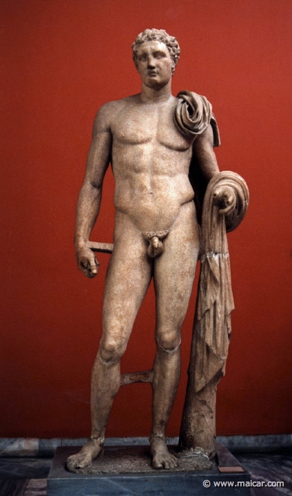 6304.jpg - 6304: The Hermes of Atalante. Funerary statue of a young man as the god Hermes. There would have been a staff in his left hand. 2C AD, from Atalante. National Archaeological Museum, Athens.