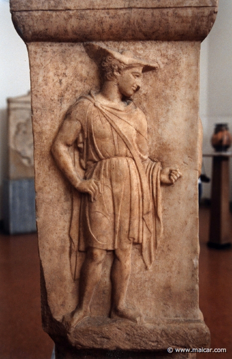 6321.jpg - 6321: Relief decoration, base on which stood a lekythos. Hermes. Attic workshop ca. the end of the 5C BC. Found in Athens. National Archaeological Museum, Athens.
