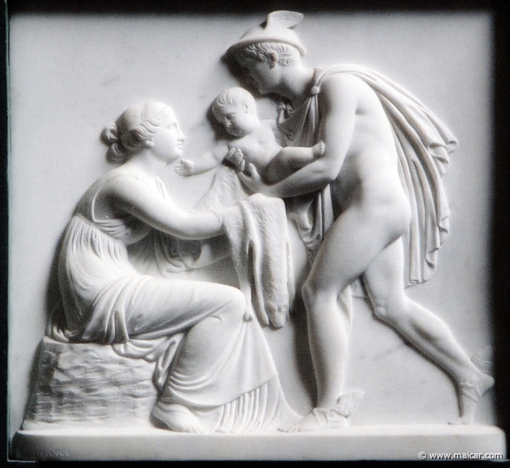 9202.jpg - 9202: Bertel Thorvaldsen 1770-1844: Mercury Brings the Infant Bacchus to Ino, 1809. The Thorvaldsen Museum, Copenhagen.