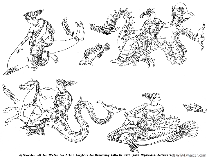 RIII.1-0221.jpg - RIII.1-0221: Nereids carrying the armor of Achilles. Wilhelm Heinrich Roscher (Göttingen, 1845- Dresden, 1923), Ausfürliches Lexikon der griechisches und römisches Mythologie, 1884.