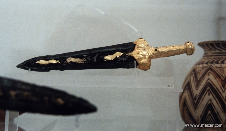 6334.jpg - 6334: Dagger from Tholos Tombs at Myrsinochori, Pylos 16-13C BC. National Archaeological Museum, Athens.