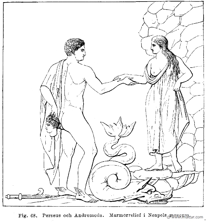 see181.jpg - see181: Perseus and Andromeda. Marble relief, Naples. Otto Seemann, Grekernas och romarnes mytologi (1881).