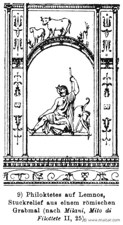 RIII.2-2334b.jpg - RIII.2-2334b: Philoctetes in Lemnos. Wilhelm Heinrich Roscher (Göttingen, 1845- Dresden, 1923), Ausfürliches Lexikon der griechisches und römisches Mythologie, 1884.