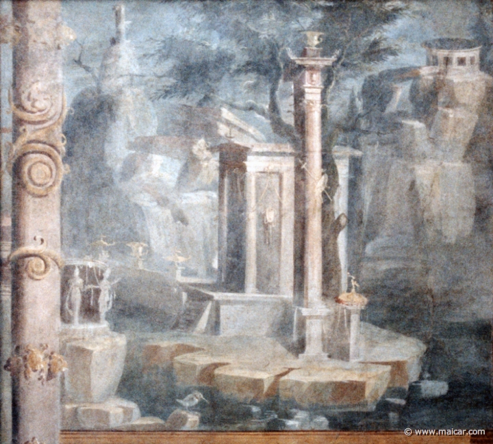 7211.jpg - 7211: Rocky landscape with a temple, a sacred door and a kingfisher. Temple of Isis, Pompeii. National Archaeological Museum, Naples.
