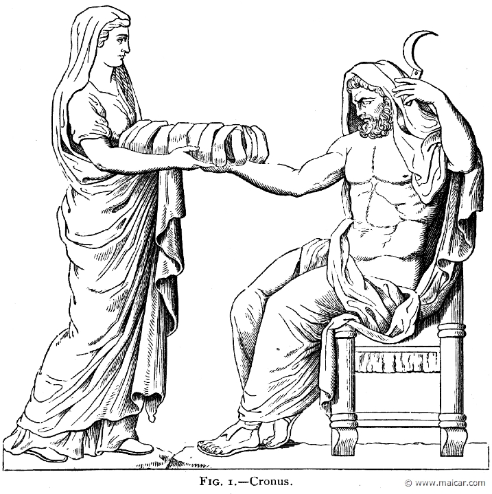 mur001.jpg - mur001: Cronos and Rhea.Alexander S. Murray, Manual of Mythology (1898).
