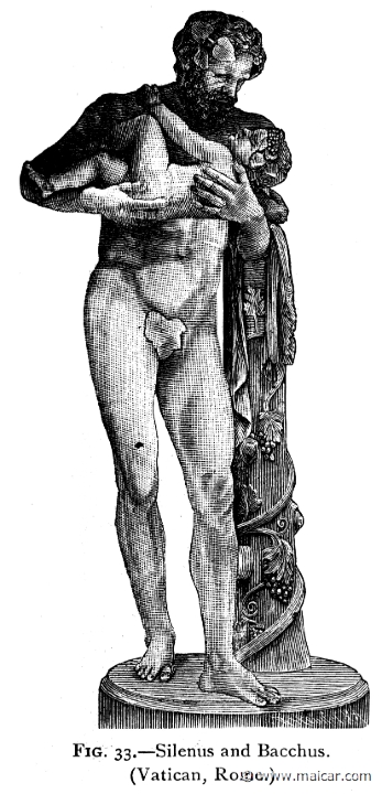 mur033.jpg - mur033: Dionysus and Silenus. Alexander S. Murray, Manual of Mythology (1898).