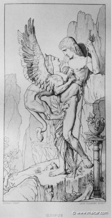 2910.jpg - 2910: Oedipus and the Sphinx. Painted by Gustave Moreau 1826-1898. Engraved in line by Leopold Flameng. Philip Gilbert Hamerton, Man In Art (Macmillan and Co., London & New York 1892).