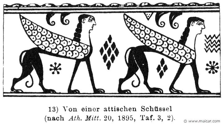 RIV-1351.jpg - RIV-1351: Sphinxes from Attic bowl. Wilhelm Heinrich Roscher (Göttingen, 1845- Dresden, 1923), Ausfürliches Lexikon der griechisches und römisches Mythologie, 1884.