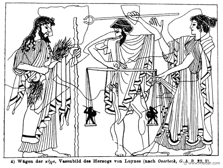RV-0795.jpg - RV-0795: Zeus, Hades (weighing the Keres) and Thetis. Wilhelm Heinrich Roscher (Göttingen, 1845- Dresden, 1923), Ausfürliches Lexikon der griechisches und römisches Mythologie, 1884.