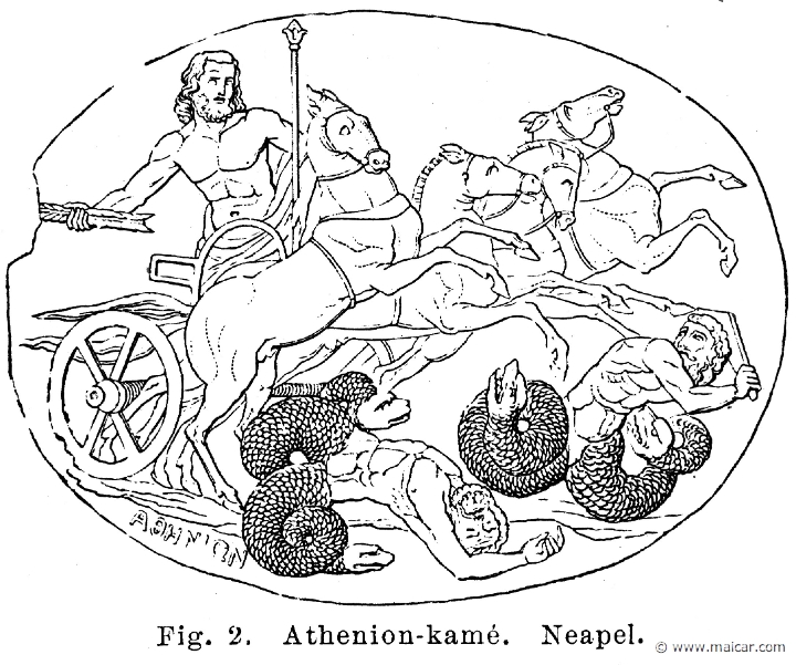 see010a.jpg - see010a: Zeus fighting the giants. Athenion cameo.Otto Seemann, Grekernas och romarnes mytologi (1881).