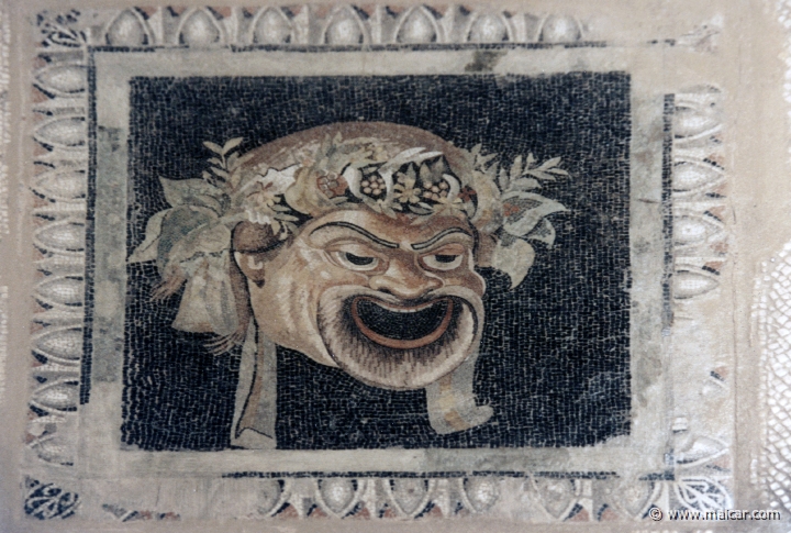 2019.jpg - 2019: Mosaic. New commedy mask from the floor of a house of middle Hellenistic period. Archaeological Museum, Rhodes.