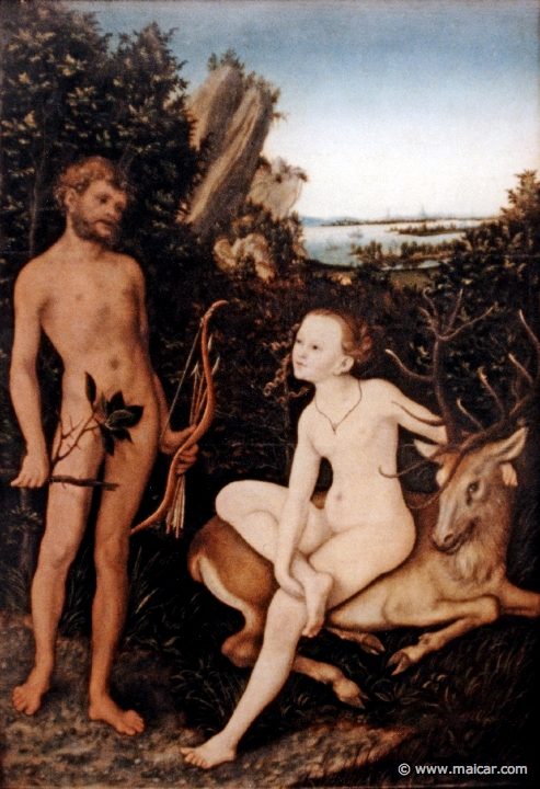 2221.jpg - 2221: Lucas Cranach d. ä, 1472-1553: Apollo und Diana in waldiger Landschaft 1530. Gemälde Galerie Kulturforum, Berlin.