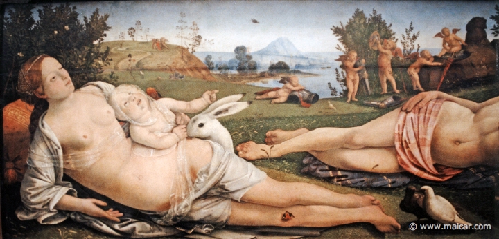 2224.jpg - 2224: Piero di Cosimo 1461-1521 (?): Venus, Mars und Amor.  Gemälde Galerie Kulturforum, Berlin.