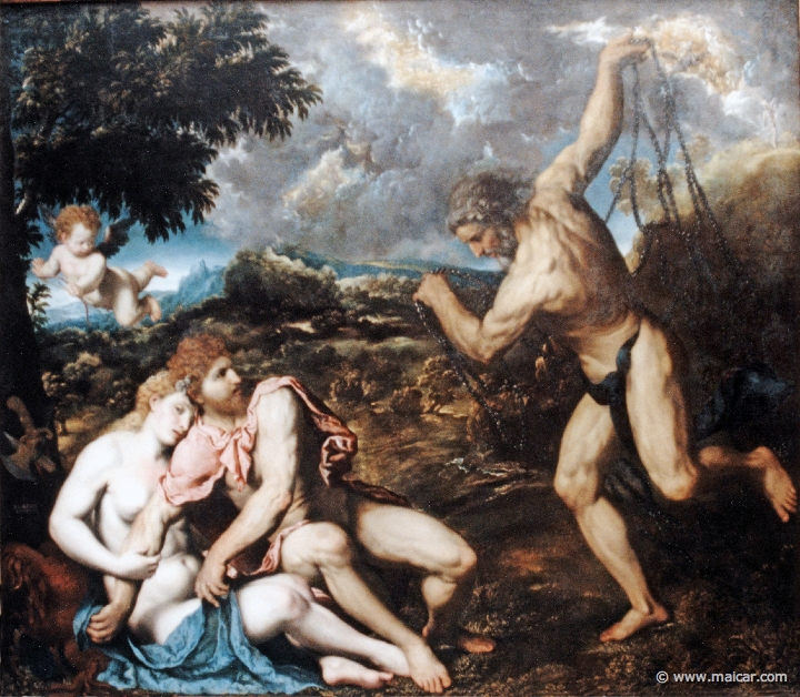 2225.jpg - 2225: Paris Bordon, 1500-1571: Mars und Venus von Vulkan überracht 1549/50. Gemälde Galerie Kulturforum, Berlin.