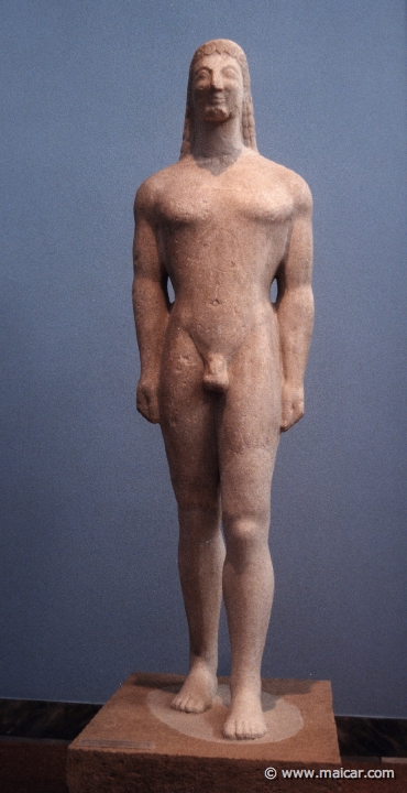 6124.jpg - 6124: Statue of a Kouros. Naxian marble. Found in Thera. Typical product of an island workshop. 590-570 BC. National Archaeological Museum, Athens.