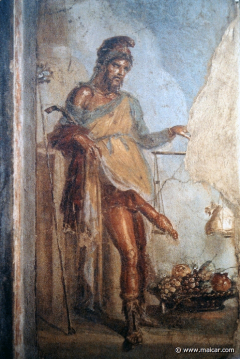 7214.jpg - 7214: Priapo. Panello fotografico. Pompei, casa dei Vettii (VI 15,1), fauces IV stile. National Archaeological Museum, Naples.