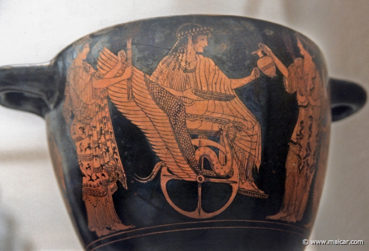 8130.jpg - 8130: Red-figured skyphos (deep cup). Triptolemos in the winged chariot. Athens about 500-480 BC. British Museum, London.
