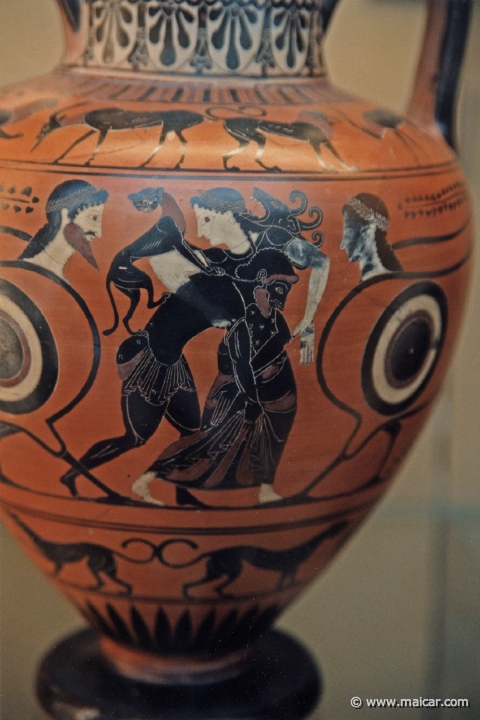 8236.jpg - 8236: Peleus and Thetis. Black-figured neck-amphora (jar). Athens c. 520-500 BC. British Museum, London.