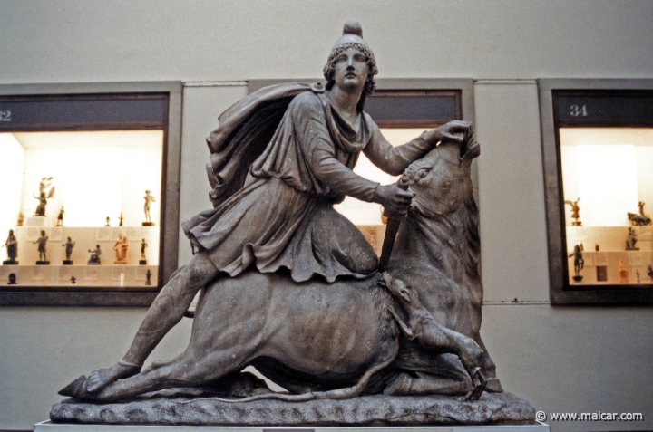 8309.jpg - 8309: Marble group of Mithras slaying the bull.  Roman 2nd century AD. British Museum, London.