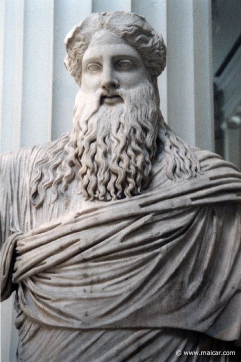 8410.jpg - 8410: Statue of Dionysos wearing an ivy wreath (‘Sardanapalos type’). Pentelic marble. Roman copy c. AD 40-60 of a Greek original c. 350-325 BC. British Museum, London.