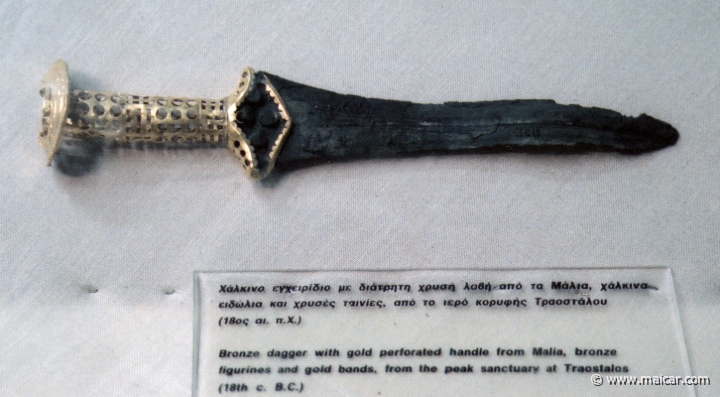 9528.jpg - 9528: Bronze dagger with gold-perforated handle from Malia (Crete). Herakleion Museum (Crete).